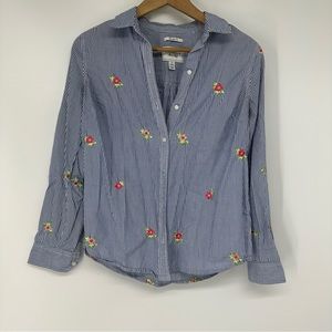 Charter Club Relaxed Fit Stripped Embroidered Button Down Shirt Size 6
